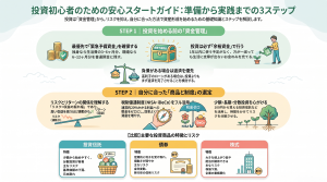 投資初心者向けの安心スタートガイド。資金管理から投資商品の選び方まで、資産形成の3ステップを解説。